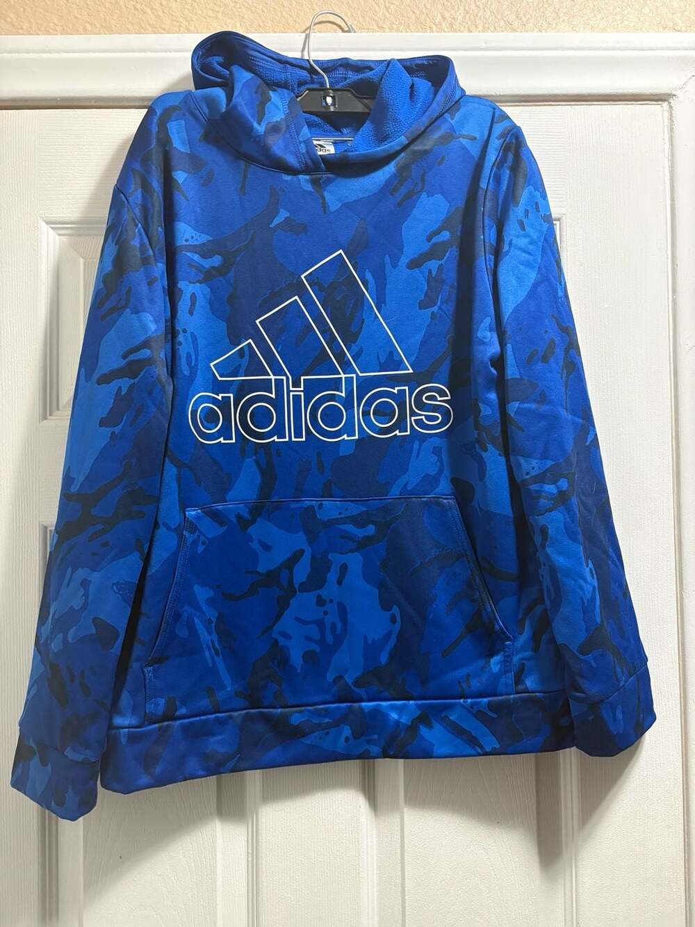 Adidas Camouflage Pullover Hoodie Size XL (18/20) Blue Fleece